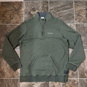 Columbia Sweatshirt Mens L Green Half Zip Pullover Pocket Fleece Mountain Hiking